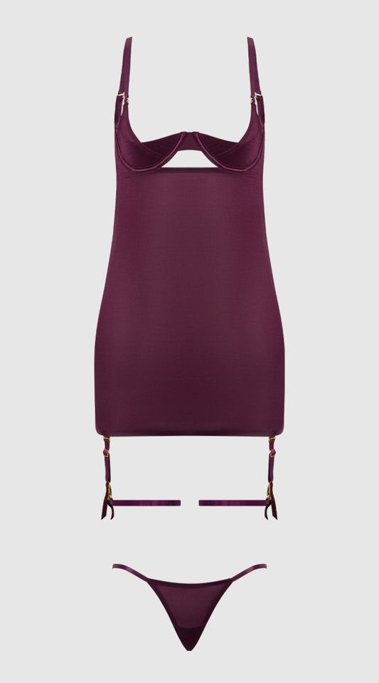 Yasmine Shimmer Mesh O Ring Chemise Set