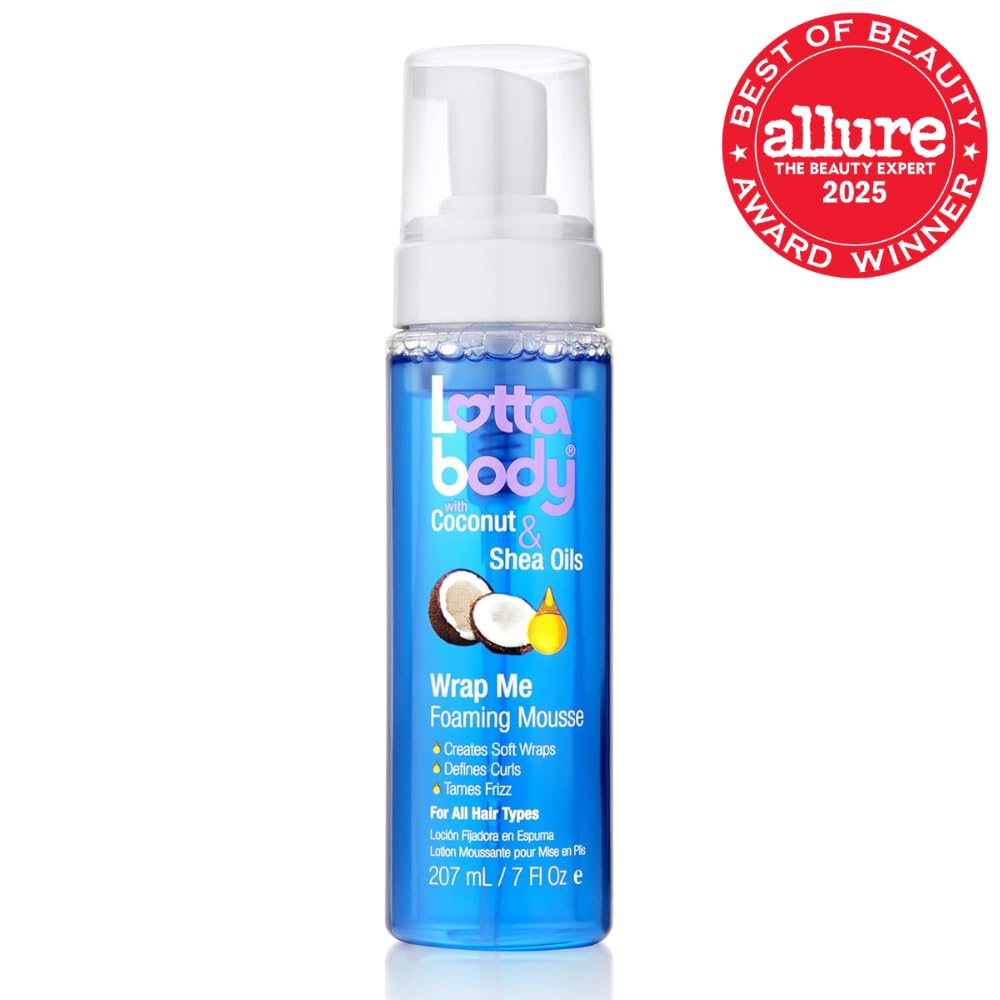 Lottabody Wrap Me Foaming Mousse with Coconut & Shea Oils. Lightweight Moisture-Rich Curl-Defining & Frizz-Control Styling Mousse for Natural Curly. Coily & Relaxed Hair. 7 oz