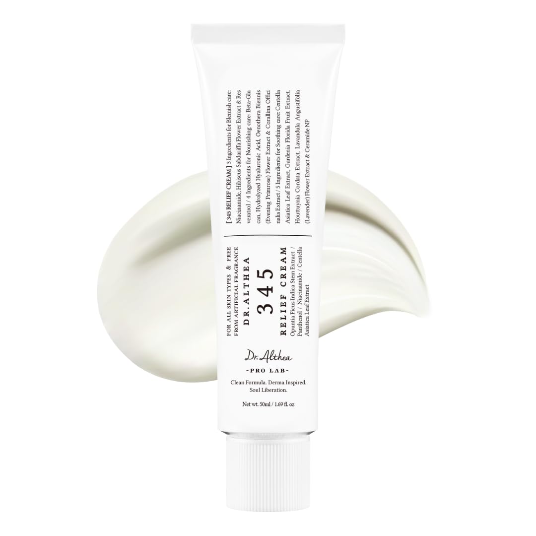 Dr.Althea 345 Relief Cream. 1.69 Fl Oz (Ver.2 - Pack of 1) | PDRN & Hyaluronic Acid for Instant Hydration. Blemish. Post-Acne Vegan Face Moisturizer with Centella. Non-comedogenic