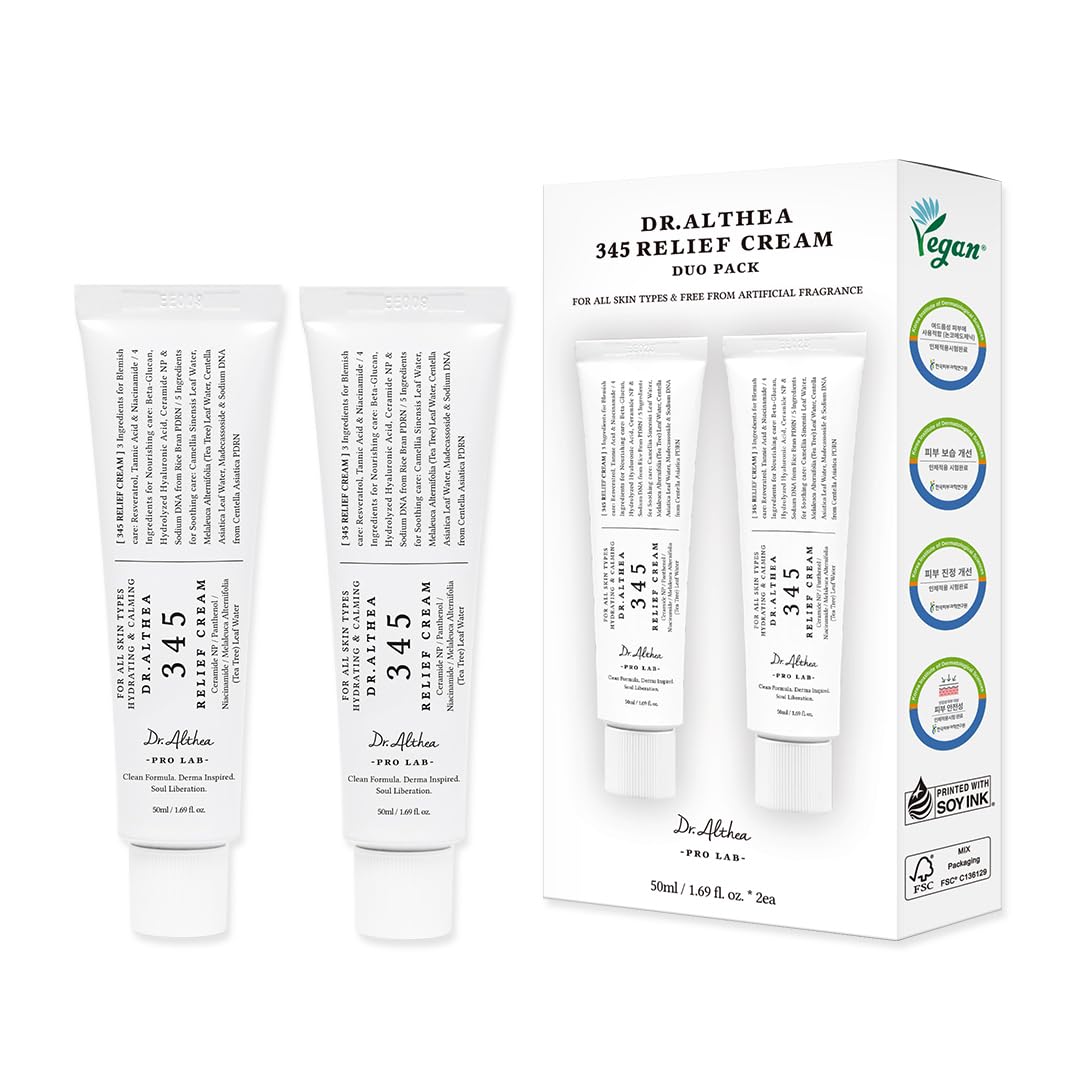Dr.Althea 345 Relief Cream. 1.69 Fl Oz (Ver.2 - Pack of 1) | PDRN & Hyaluronic Acid for Instant Hydration. Blemish. Post-Acne Vegan Face Moisturizer with Centella. Non-comedogenic