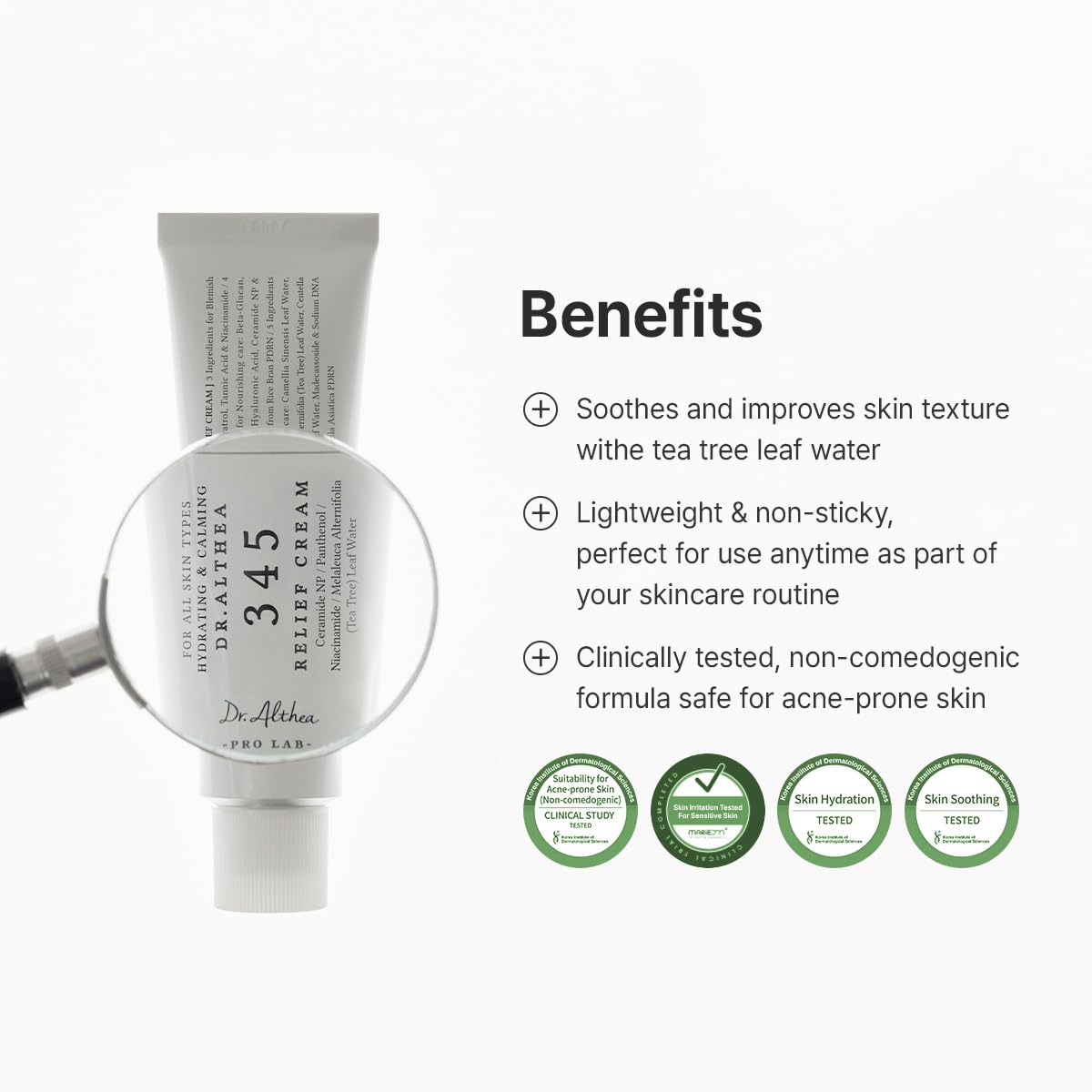 Dr.Althea 345 Relief Cream. 1.69 Fl Oz (Ver.2 - Pack of 1) | PDRN & Hyaluronic Acid for Instant Hydration. Blemish. Post-Acne Vegan Face Moisturizer with Centella. Non-comedogenic