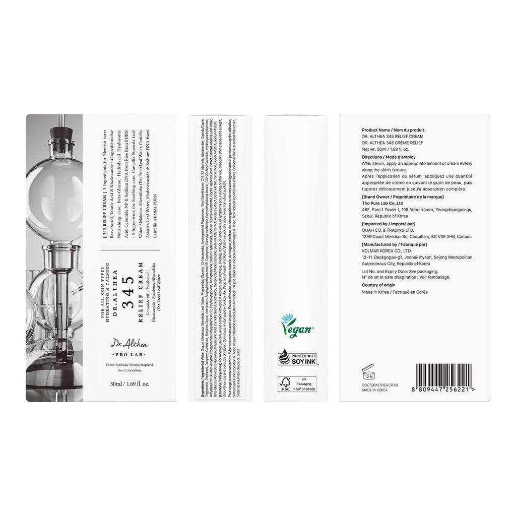 Dr.Althea 345 Relief Cream. 1.69 Fl Oz (Ver.2 - Pack of 1) | PDRN & Hyaluronic Acid for Instant Hydration. Blemish. Post-Acne Vegan Face Moisturizer with Centella. Non-comedogenic