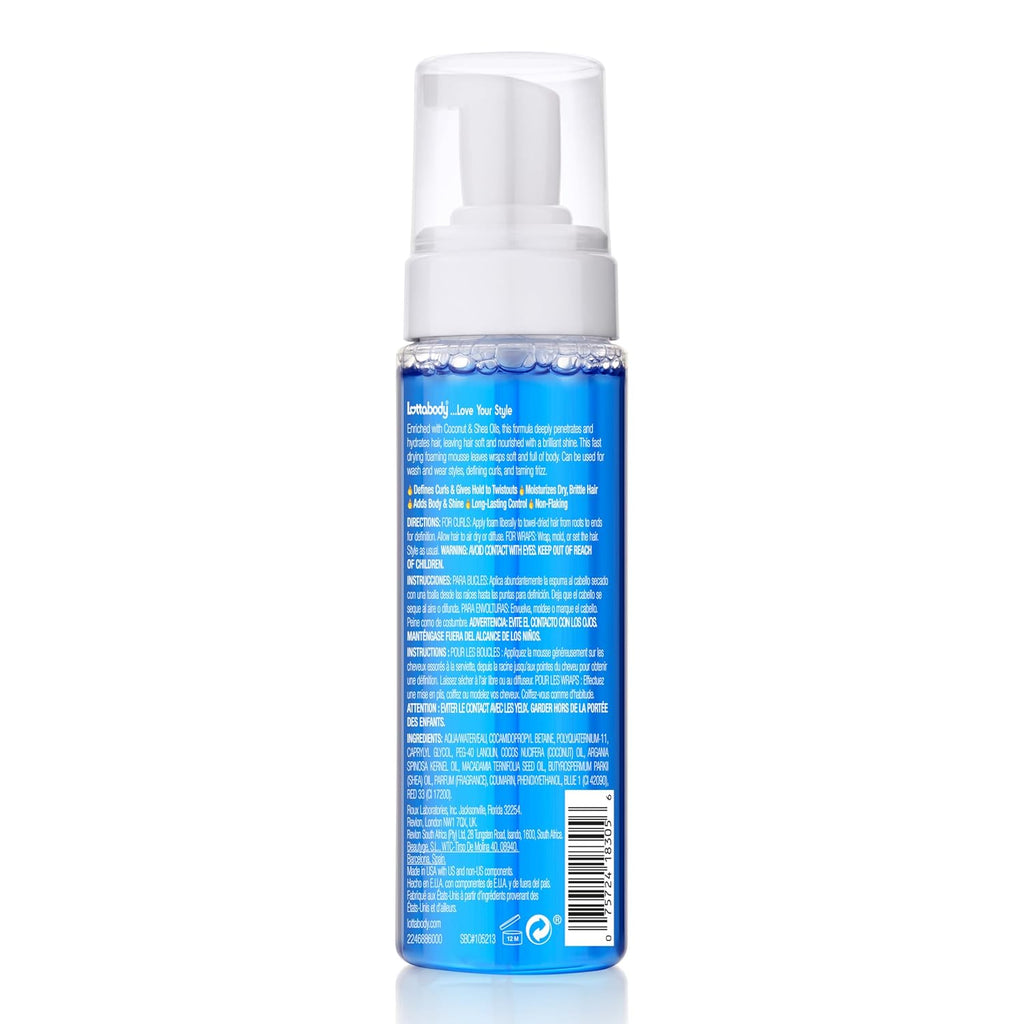 Lottabody Wrap Me Foaming Mousse with Coconut & Shea Oils. Lightweight Moisture-Rich Curl-Defining & Frizz-Control Styling Mousse for Natural Curly. Coily & Relaxed Hair. 7 oz