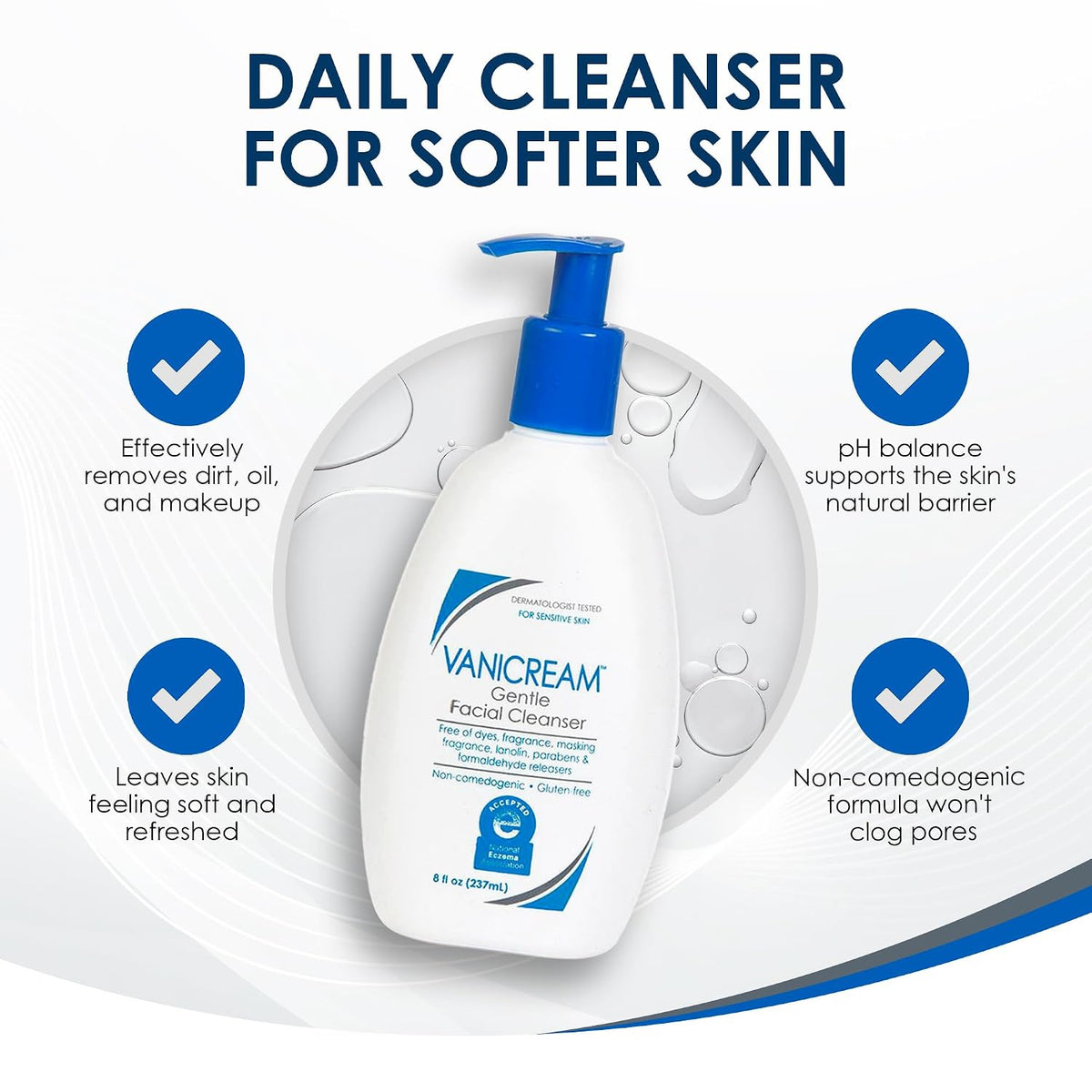 Vanicream Gentle Facial Cleaner. pH-Balanced Face Wash. 8 Fl Oz | Formulated without Common Irritants for Sensitive Skin. Removes Makeup. Dirt and Excess Oils. Non-Comedogenic