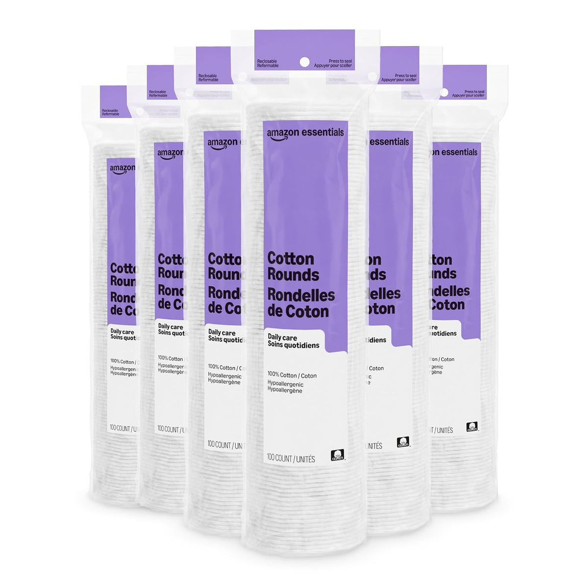 Amazon Basics Hypoallergenic Cotton Rounds for Makeup Removal and Skincare. 100 Count. 1 Pack