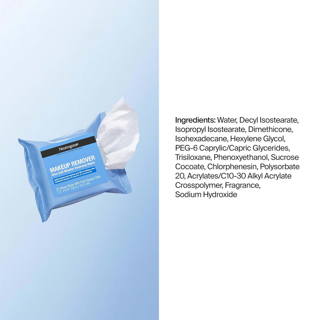 Neutrogena Makeup Remover Towelettes. Daily Single Face Towelettes. 20 Ct | Makeup Remover. Makeup Removing Cleansing Wipes. Suitable for Dirt & Oil Removal. Alcohol-Free