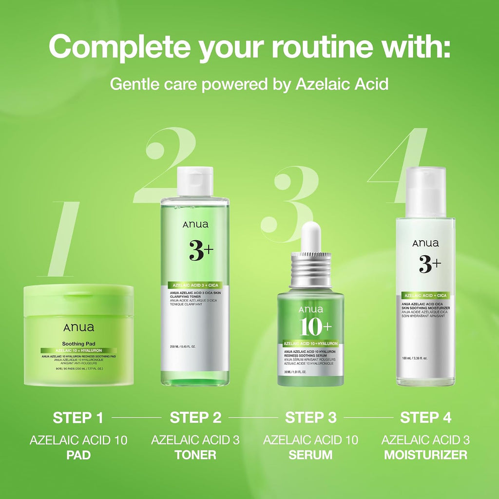 Anua Azelaic Acid 10 Hyaluron Redness Soothing Serum. 1.01 fl oz | Facial Serum for Blemish-Prone & Oily-Prone Skin. Lightweight & Hydrating Blemish Care. Hyaluronic Acid. Korean Skincare