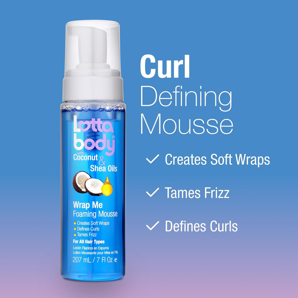 Lottabody Wrap Me Foaming Mousse with Coconut & Shea Oils. Lightweight Moisture-Rich Curl-Defining & Frizz-Control Styling Mousse for Natural Curly. Coily & Relaxed Hair. 7 oz