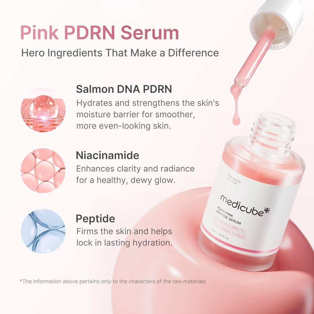 medicube PDRN Pink Peptide Serum with Salmon DNA | Pink Glow Serum - Peptides & Niacinamide for Hydration & Firm-Looking Skin. Uneven Tone Care. Korean Skincare. 1.01 fl. Oz