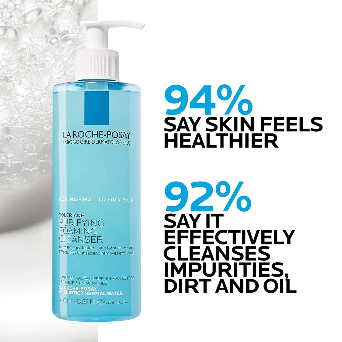 La Roche-Posay Toleriane Purifying Foaming Facial Cleanser. 13.52oz | Oil free face wash for sensitive skin with niacinamide and ceramides. Pore cleanser that won't dry out skin and is soap free.