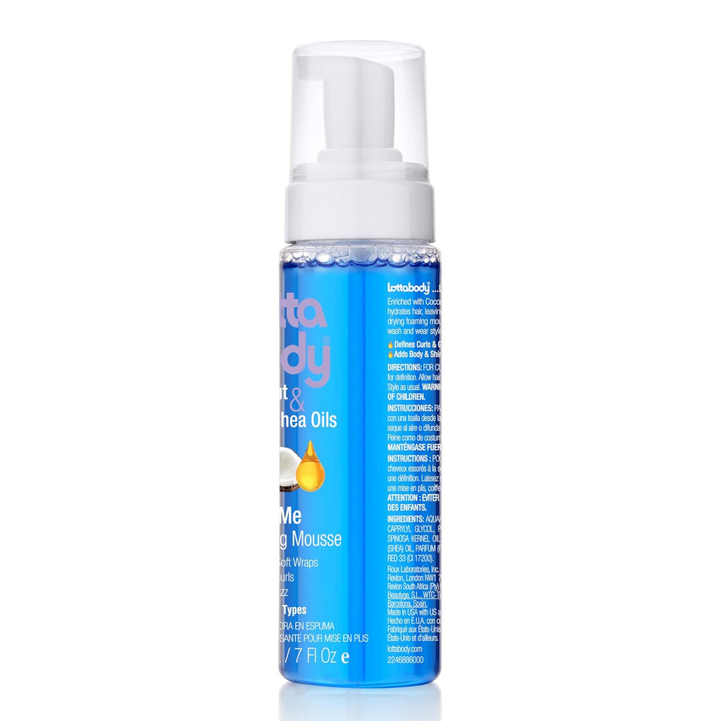 Lottabody Wrap Me Foaming Mousse with Coconut & Shea Oils. Lightweight Moisture-Rich Curl-Defining & Frizz-Control Styling Mousse for Natural Curly. Coily & Relaxed Hair. 7 oz