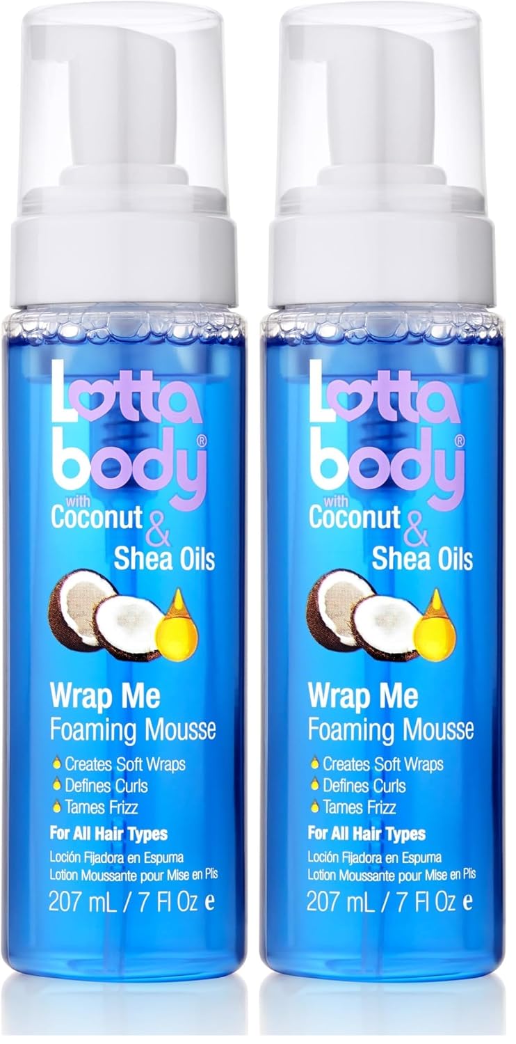 Lottabody Wrap Me Foaming Mousse with Coconut & Shea Oils. Lightweight Moisture-Rich Curl-Defining & Frizz-Control Styling Mousse for Natural Curly. Coily & Relaxed Hair. 7 oz