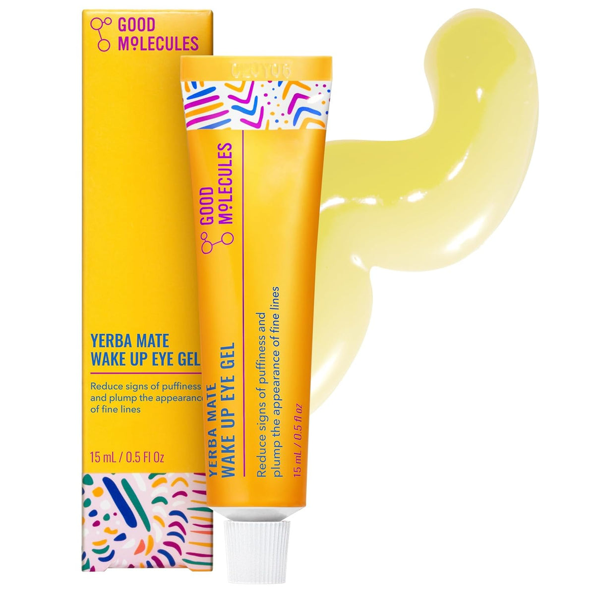 Good Molecules Yerba Mate Wake Up Eye Gel. Caffeine Under Eye Cream. 15 ml | Refreshes and hydrates tired under eyes with caffeine. Helps improve the look of puffiness. under eye bags. and fine lines.