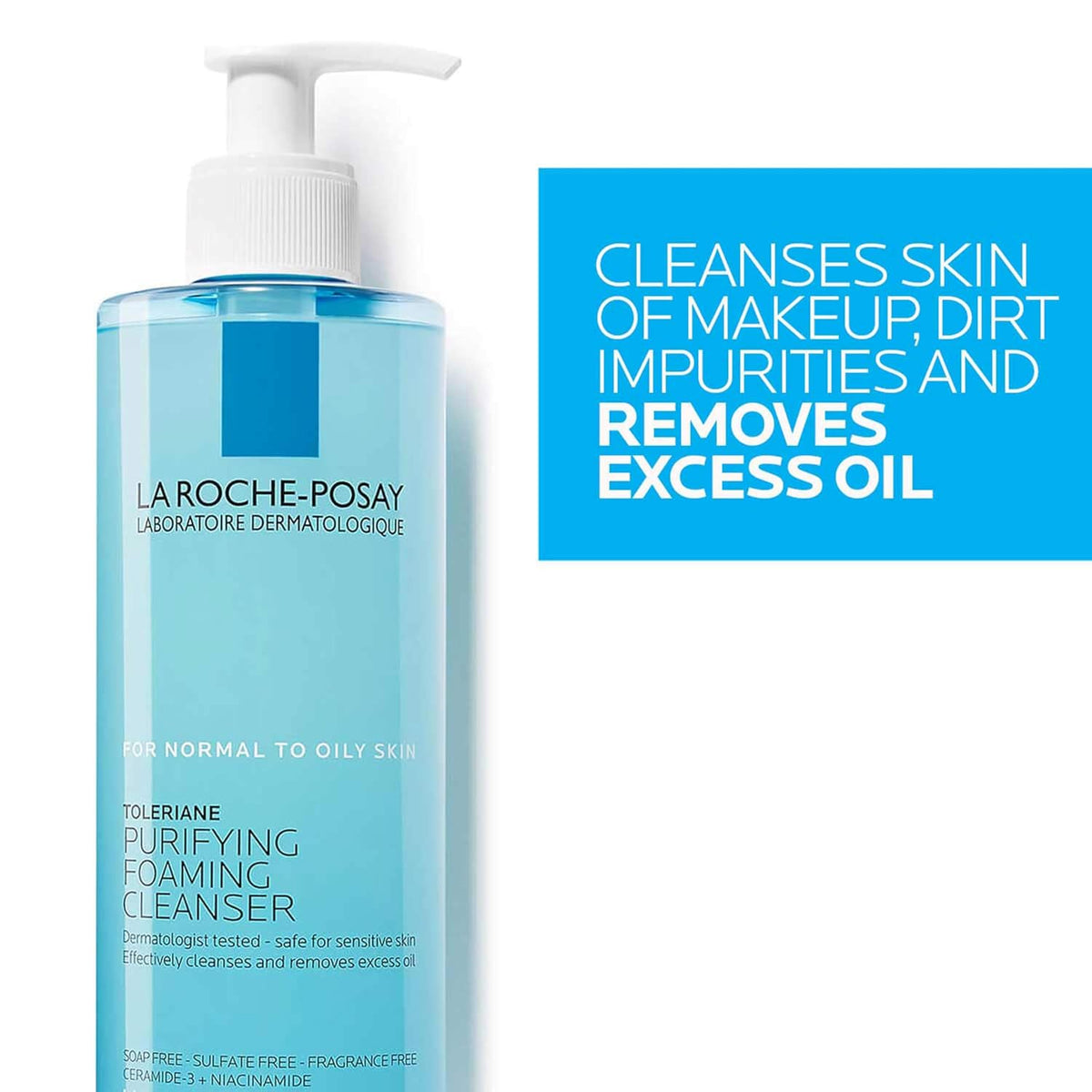 La Roche-Posay Toleriane Purifying Foaming Facial Cleanser. 13.52oz | Oil free face wash for sensitive skin with niacinamide and ceramides. Pore cleanser that won't dry out skin and is soap free.