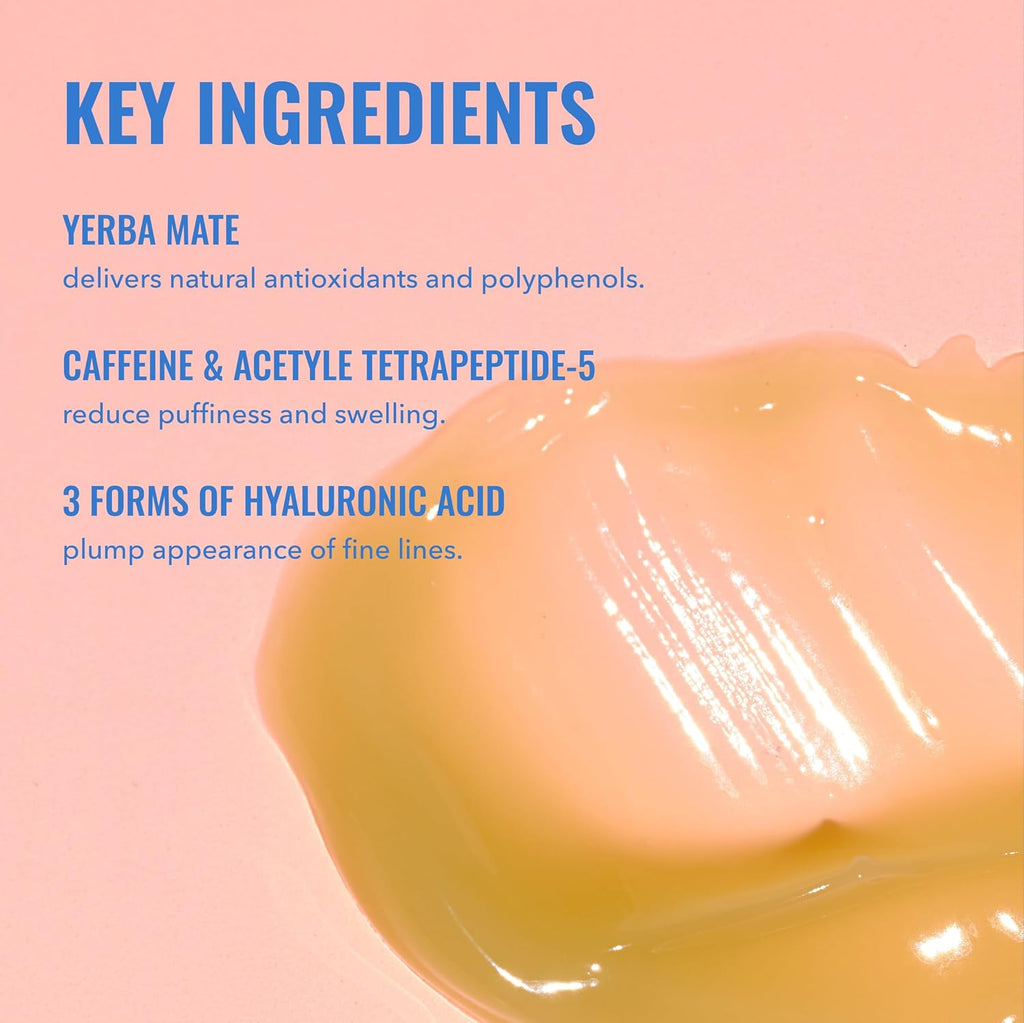 Good Molecules Yerba Mate Wake Up Eye Gel. Caffeine Under Eye Cream. 15 ml | Refreshes and hydrates tired under eyes with caffeine. Helps improve the look of puffiness. under eye bags. and fine lines.