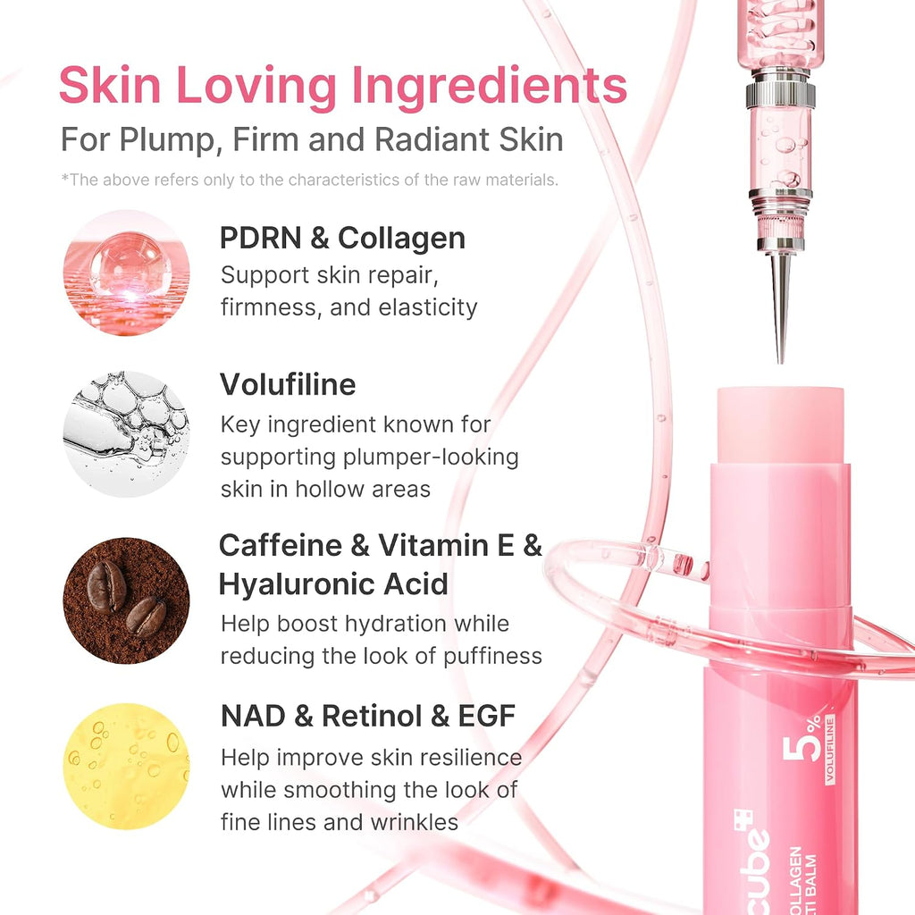 medicube PDRN Pink Collagen Volume Multi Balm Stick - Face & Body Balm | Volufiline. PDRN. NAD. Collagen - Under-Eyes. Neck. Forehead. Smile Lines. Lips. Plumping & Radiance for Line Care. K-Beauty