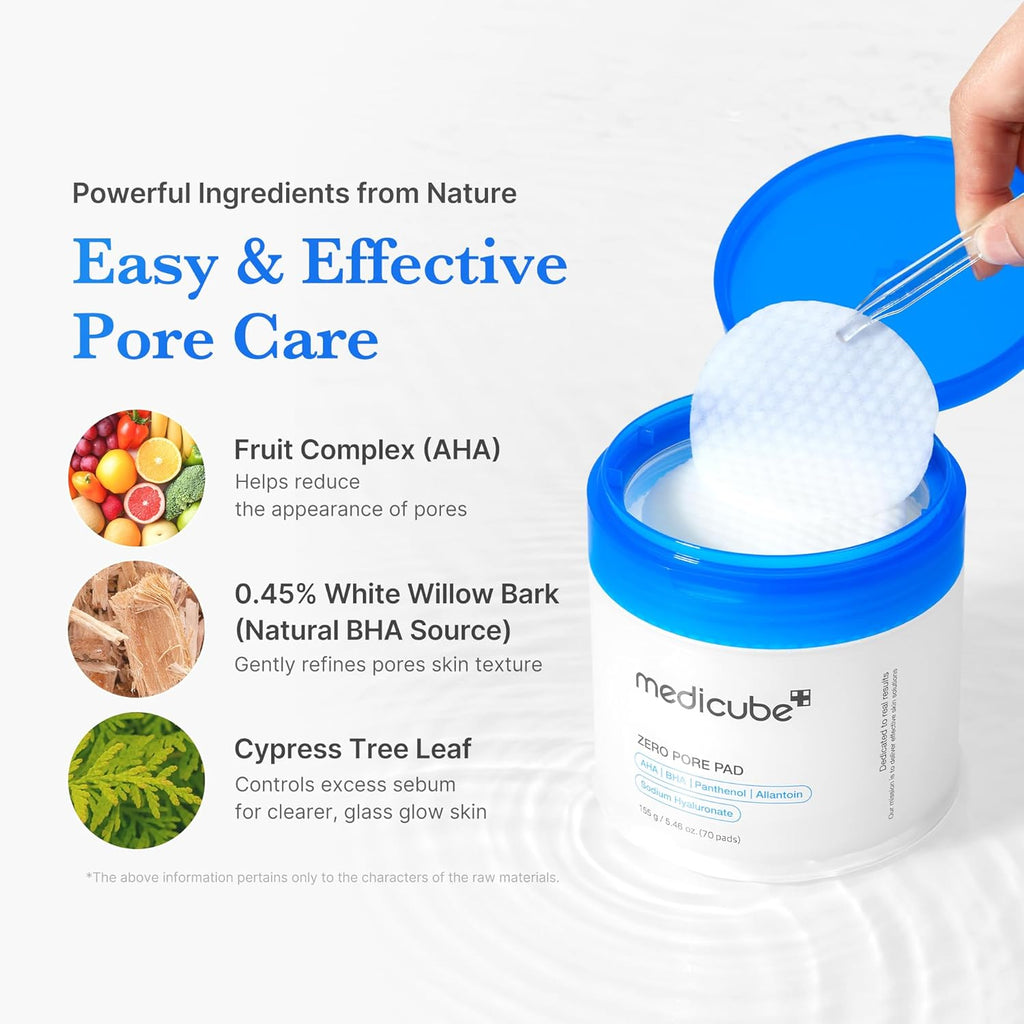medicube Toner Pads Zero Pore Pad 2.0 for Exfoliation and Pore Care | Dual-Textured Facial Pad with 4.5% AHA Lactic Acid. 0.45% BHA Salicylic Acid - For All. Korean Skin Care. 70 Pads. 1 Pack