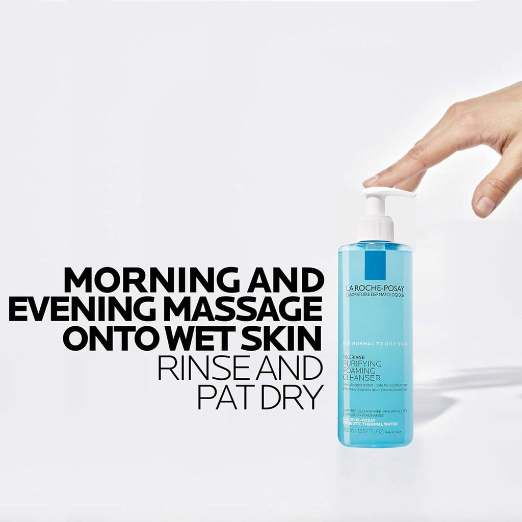 La Roche-Posay Toleriane Purifying Foaming Facial Cleanser. 13.52oz | Oil free face wash for sensitive skin with niacinamide and ceramides. Pore cleanser that won't dry out skin and is soap free.