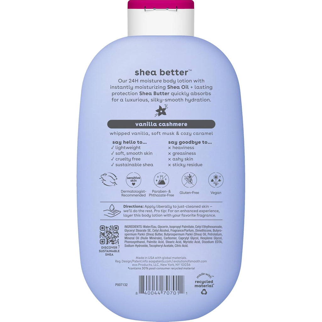 eos Shea Better Body Lotion- Vanilla Cashmere. 24-Hour Moisture. 16 fl oz