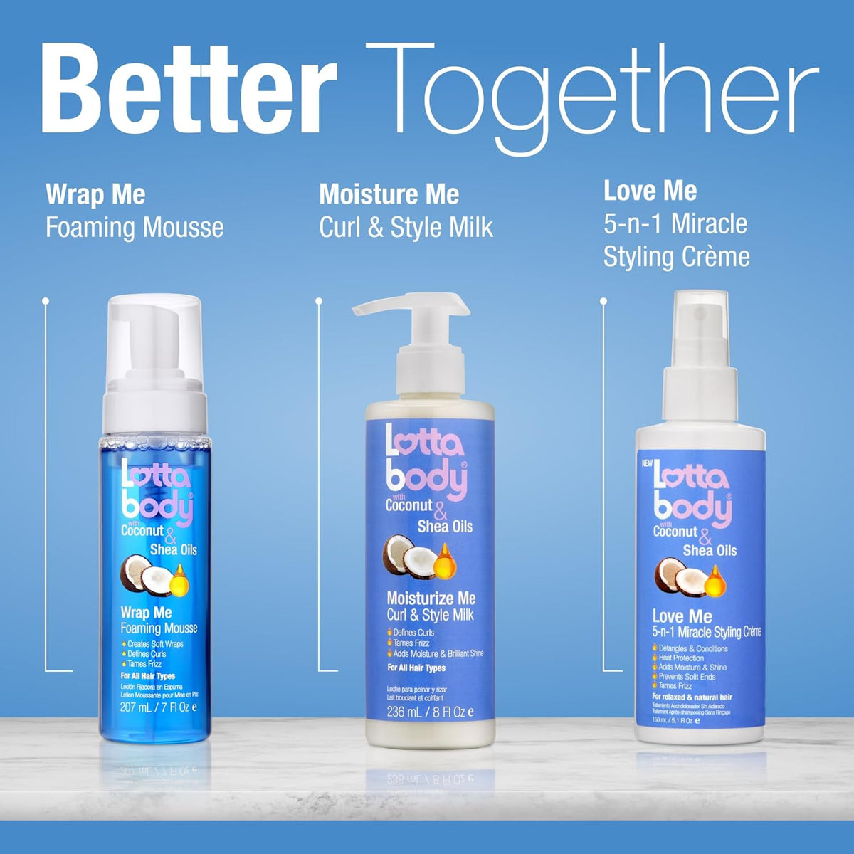 Lottabody Wrap Me Foaming Mousse with Coconut & Shea Oils. Lightweight Moisture-Rich Curl-Defining & Frizz-Control Styling Mousse for Natural Curly. Coily & Relaxed Hair. 7 oz