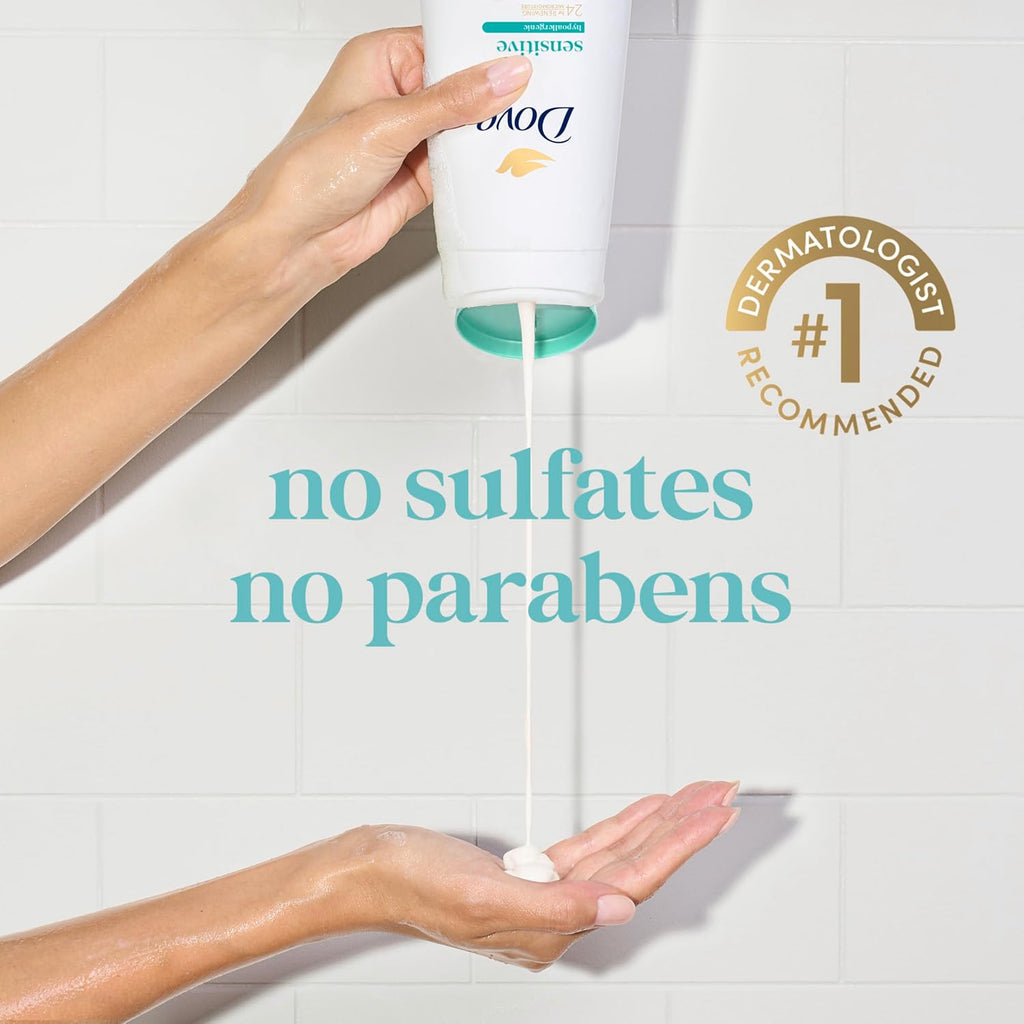 Dove Sensitive Skin Body Wash. 24hr Lotion-Soft Skin. 30.6 oz | Dove Sensitive Skin Body Wash soothes dry. sensitive skin with 24-hour hydration and a hypoallergenic formula.