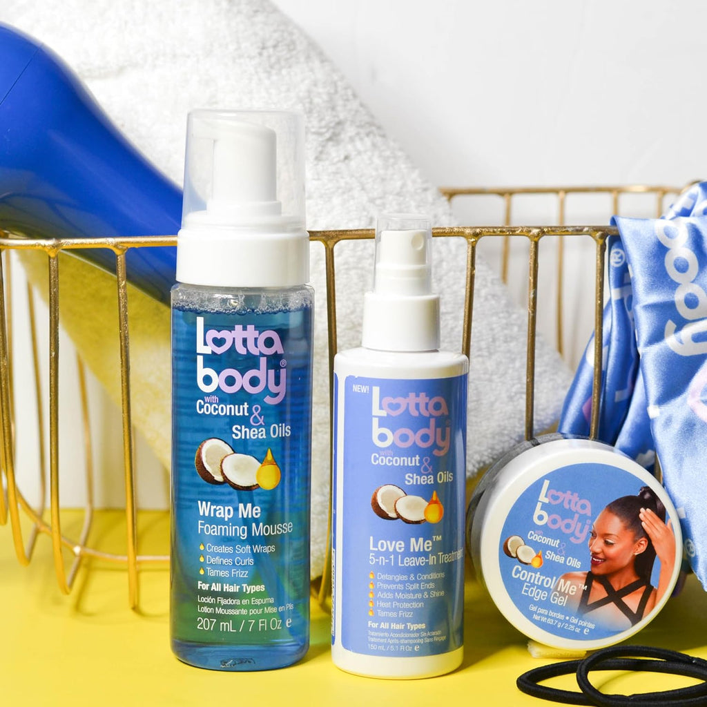 Lottabody Wrap Me Foaming Mousse with Coconut & Shea Oils. Lightweight Moisture-Rich Curl-Defining & Frizz-Control Styling Mousse for Natural Curly. Coily & Relaxed Hair. 7 oz