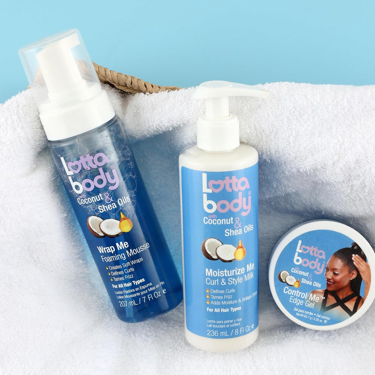 Lottabody Wrap Me Foaming Mousse with Coconut & Shea Oils. Lightweight Moisture-Rich Curl-Defining & Frizz-Control Styling Mousse for Natural Curly. Coily & Relaxed Hair. 7 oz