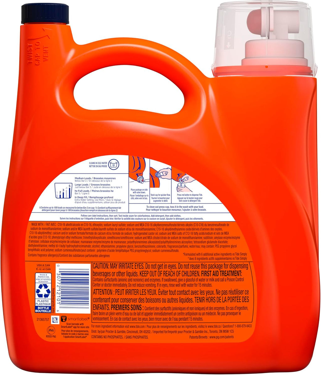 Tide Liquid Laundry Detergent. Original Scent. 125 fl oz. 100 Loads. Boosted Clean Even in Cold Water with Concentrated Washing Soap