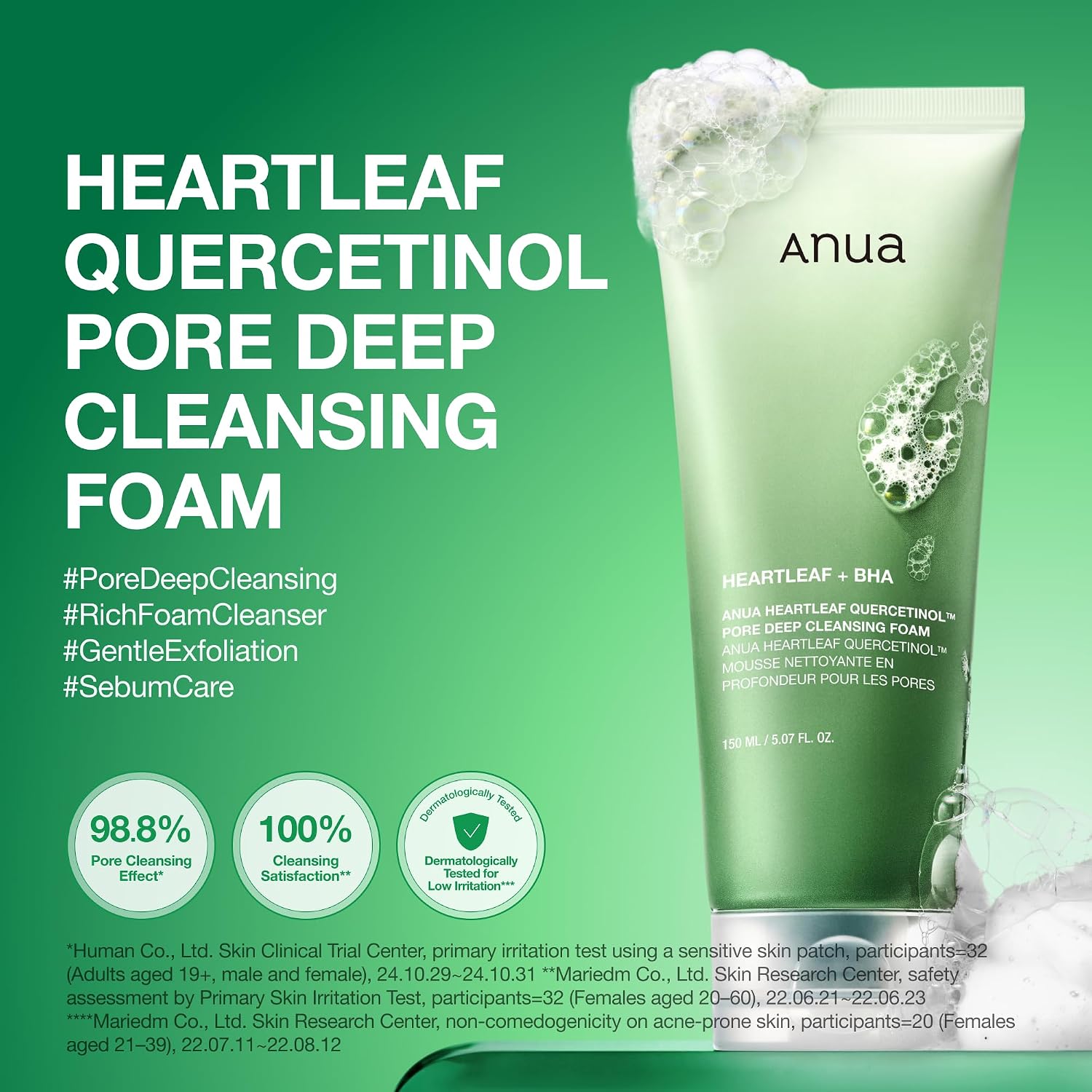Anua Heartleaf Quercetinol Pore Deep Cleansing Foam. 5.07 fl.oz | Face wash for Pore Refining Cleanser. Hydrating Daily Cleanser For Double Cleansing. Gentle Foaming with BHA. Korean Skincare