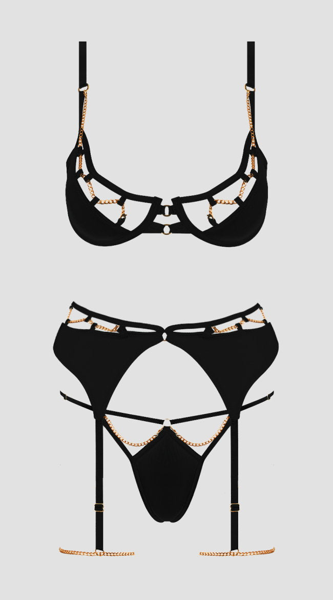 Evangeline Satin And Chain Bra Set