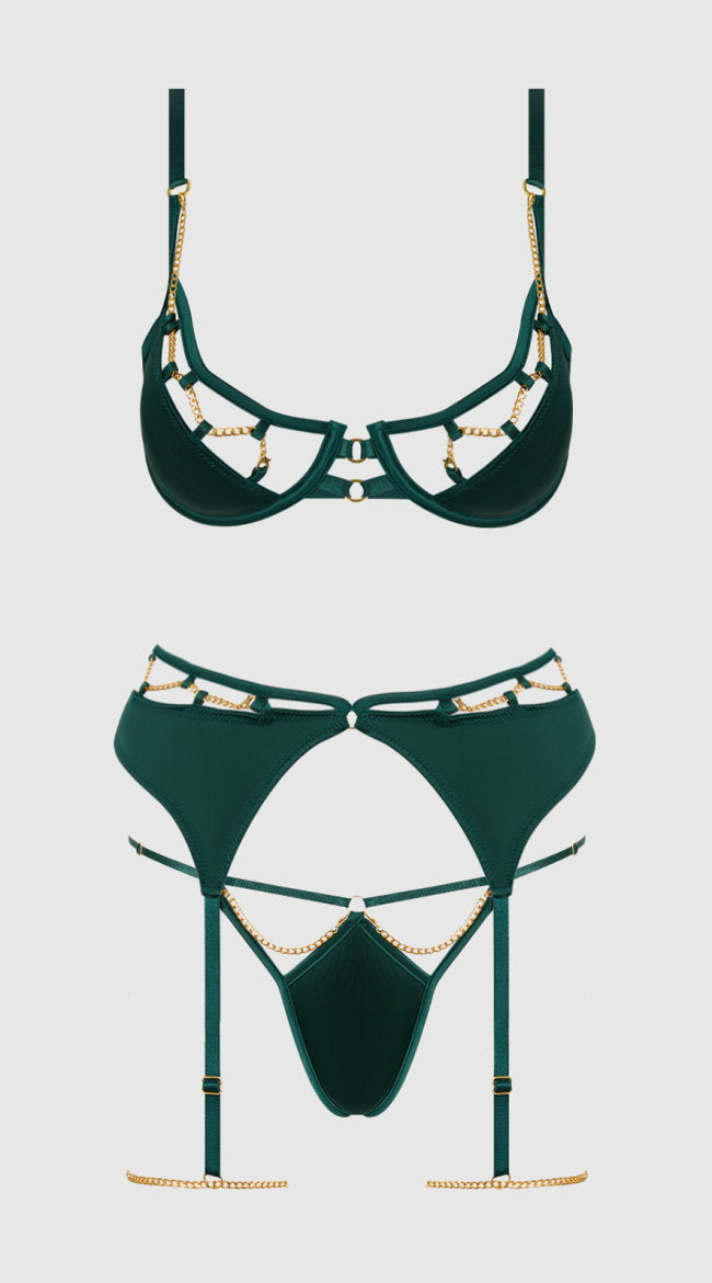 Evangeline Satin And Chain Bra Set