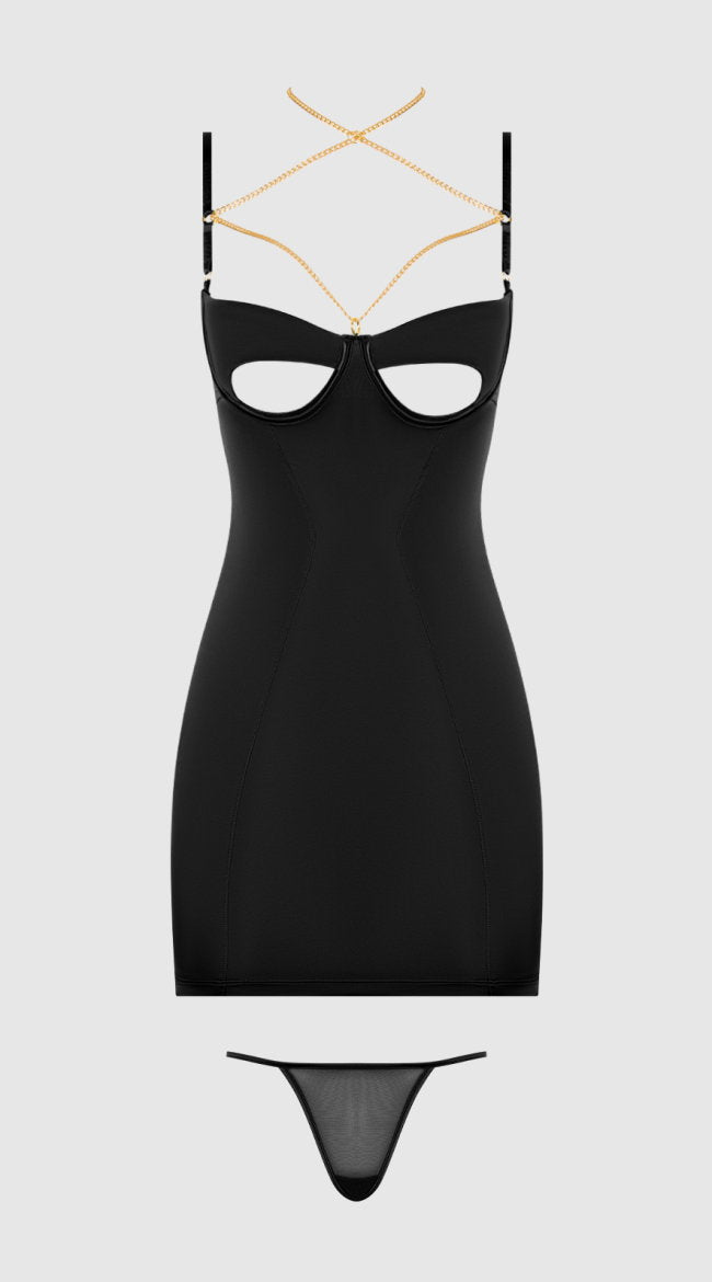 Plus Size Evangeline Satin & Chain Cutout Cup & Open Back Chemise Set