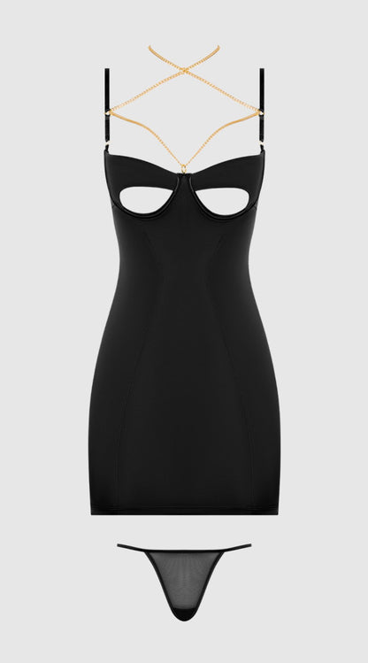 Evangeline Satin & Chain Cutout Cup & Open Back Chemise Set