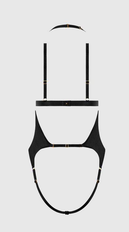 Yasmine Shimmer Mesh Slit Cup Backless Teddy