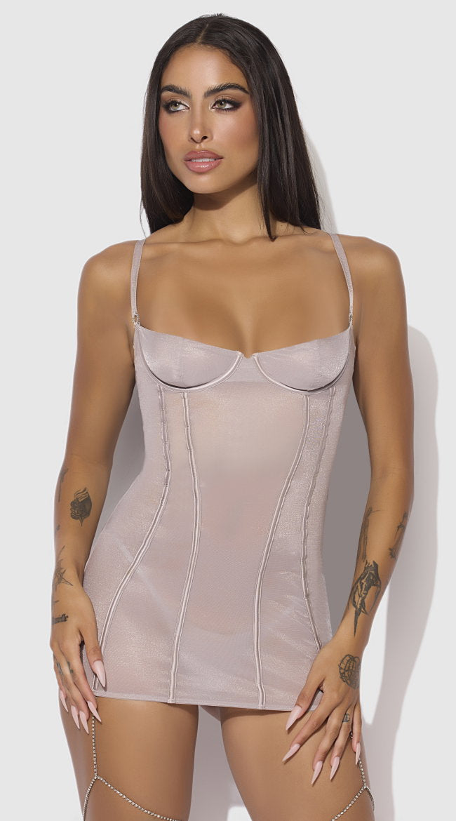 Plus Size Presley Shine Mesh & Rhinestone Chemise & G String Set